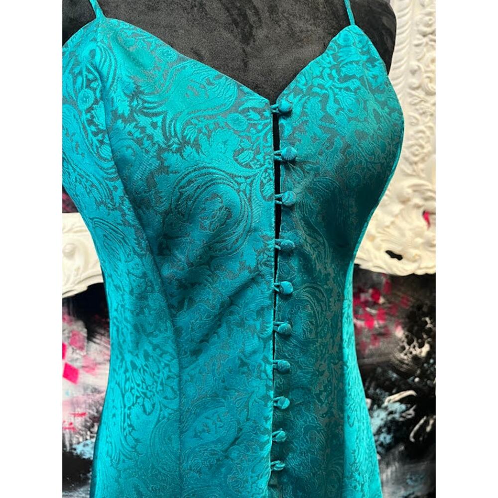 VINTAGE VICTORIA'S SECRET GREEN BUTTON SLIP DRESS - Picture 3 of 4